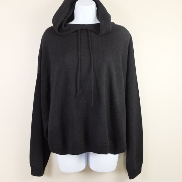 AQUA Black 100% Cashmere Drop Shoulder Hoodie Size Large NWT - Picture 5 of 9